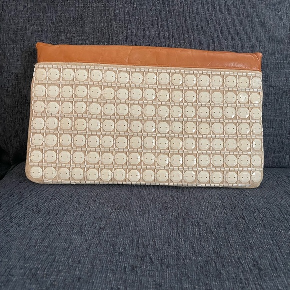 Rare Tory Burch Clutch Linen, Leather & Pallets - Picture 3 of 8